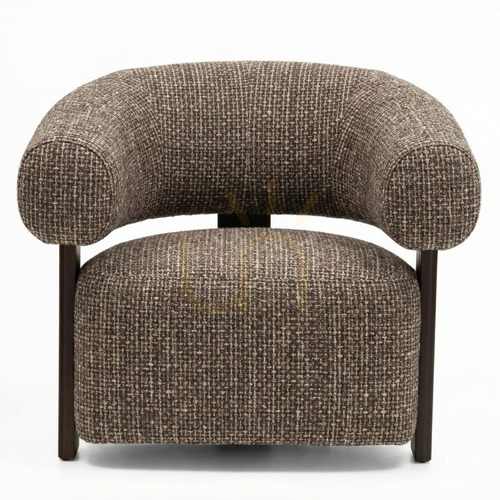 Check MARBELLO Armchair, Brown-Cream/Walnut, Rounded Shapes by Nova Nook
