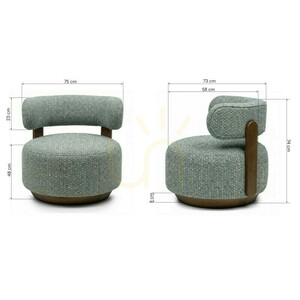 Nova Nook MARABELL upholstered lounge chair, blue-beige, walnut-finish wood small 2