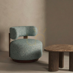 Nova Nook MARABELL upholstered lounge chair, blue-beige, walnut-finish wood small 3