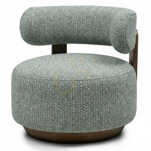 Nova Nook MARABELL upholstered lounge chair, blue-beige, walnut-finish wood small 6
