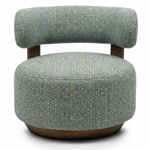 Check MARABELL Armchair, rounded shapes, blue-beige/Nova Nook walnut