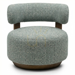 Nova Nook MARABELL upholstered lounge chair, blue-beige, walnut-finish wood small 0