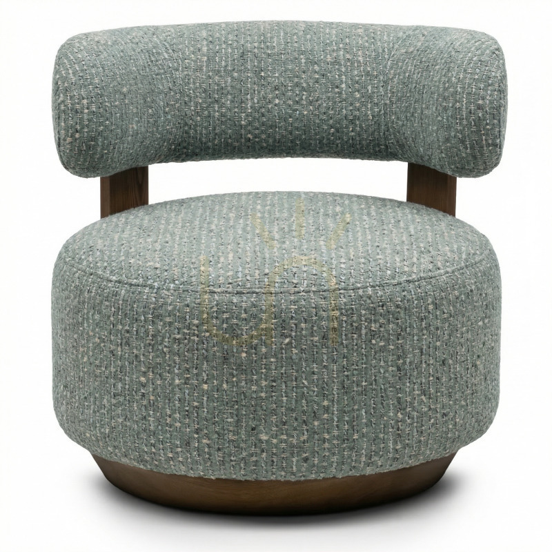 MARABELL Armchair, rounded shapes, blue-beige/Nova Nook walnut