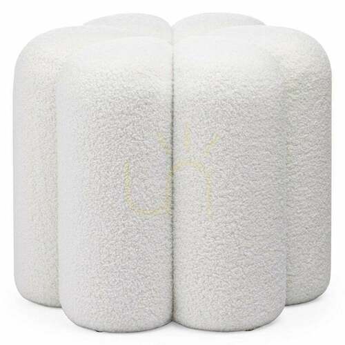 Check FLORI Upholstered Ottoman, White, Made of Nova Nook Bouclé Fabric