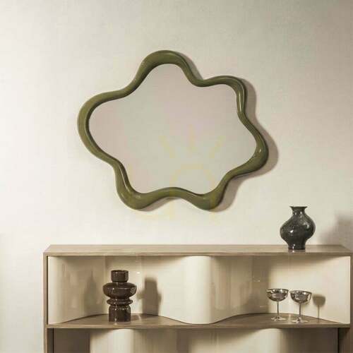Check IZZY Wall Mirror, irregularly shaped, light green, glossy, by Nova Nook