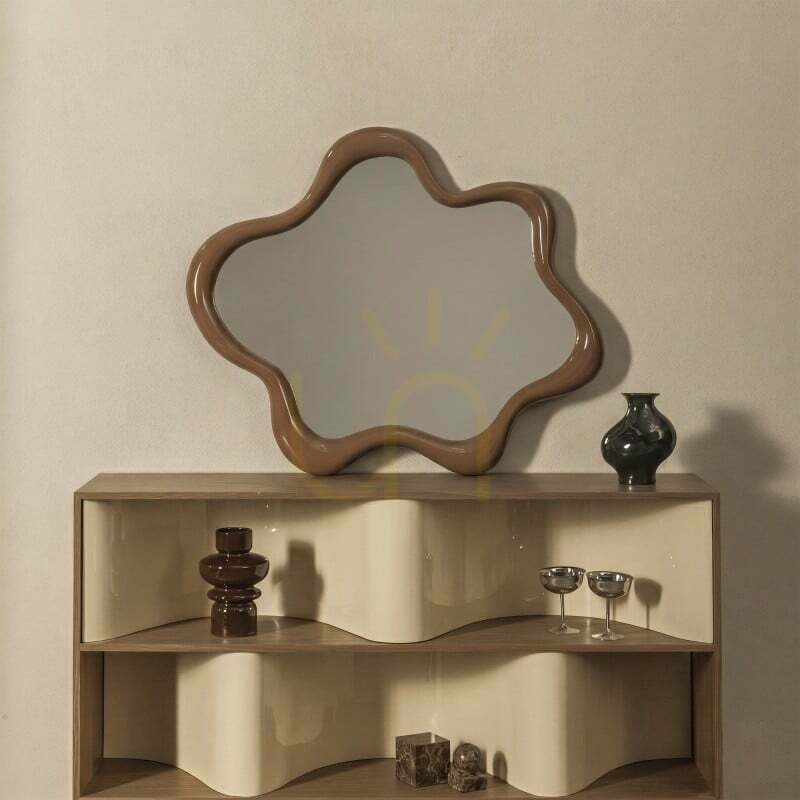 View IZZY Wall Mirror, irregularly shaped, light brown/mocha, glossy, by Nova Nook IZZY Wall Mirror, irregularly shaped, light brown/mocha, glossy, by Nova Nook