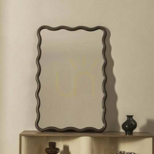 Check IMMER Wall Mirror with a Wavy Frame, Dark Walnut by Nova Nook