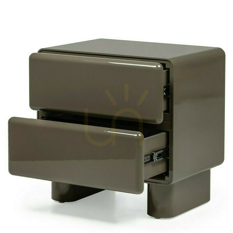 Display AGOS Nightstand with Drawers, Green-Gray, Rounded, Glossy Nova Nook AGOS Nightstand with Drawers, Green-Gray, Rounded, Glossy Nova Nook