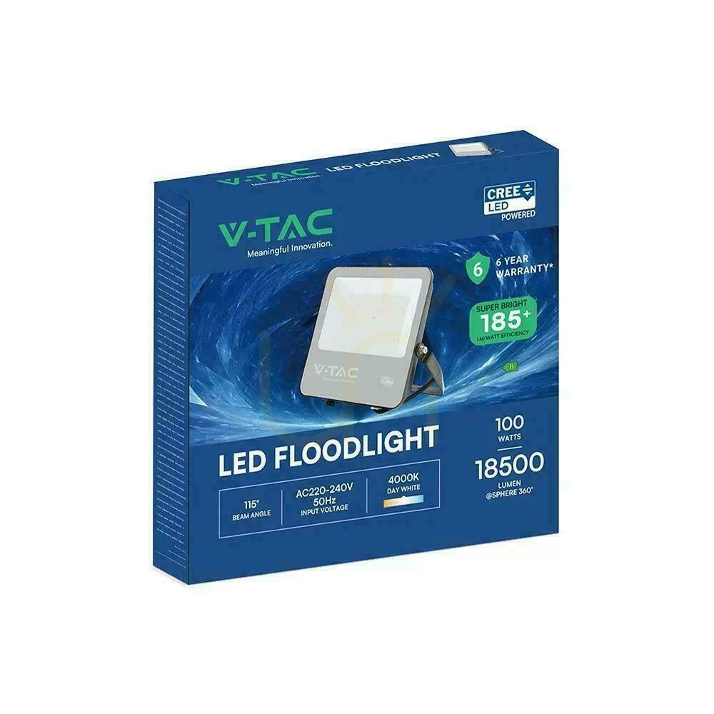 Display V-TAC CREE CHIP 100W LED Floodlight, 185 lm/W, Black, VT-44105, 4000K, 18,500 lm, 6-Year Warranty V-TAC CREE CHIP 100W LED Floodlight, 185 lm/W, Black, VT-44105, 4000K, 18,500 lm, 6-Year Warranty