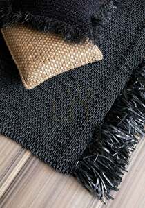 Handmade Black Natural Fibre Fringed Carpet 200x300 BAZAR BIZAR small 1