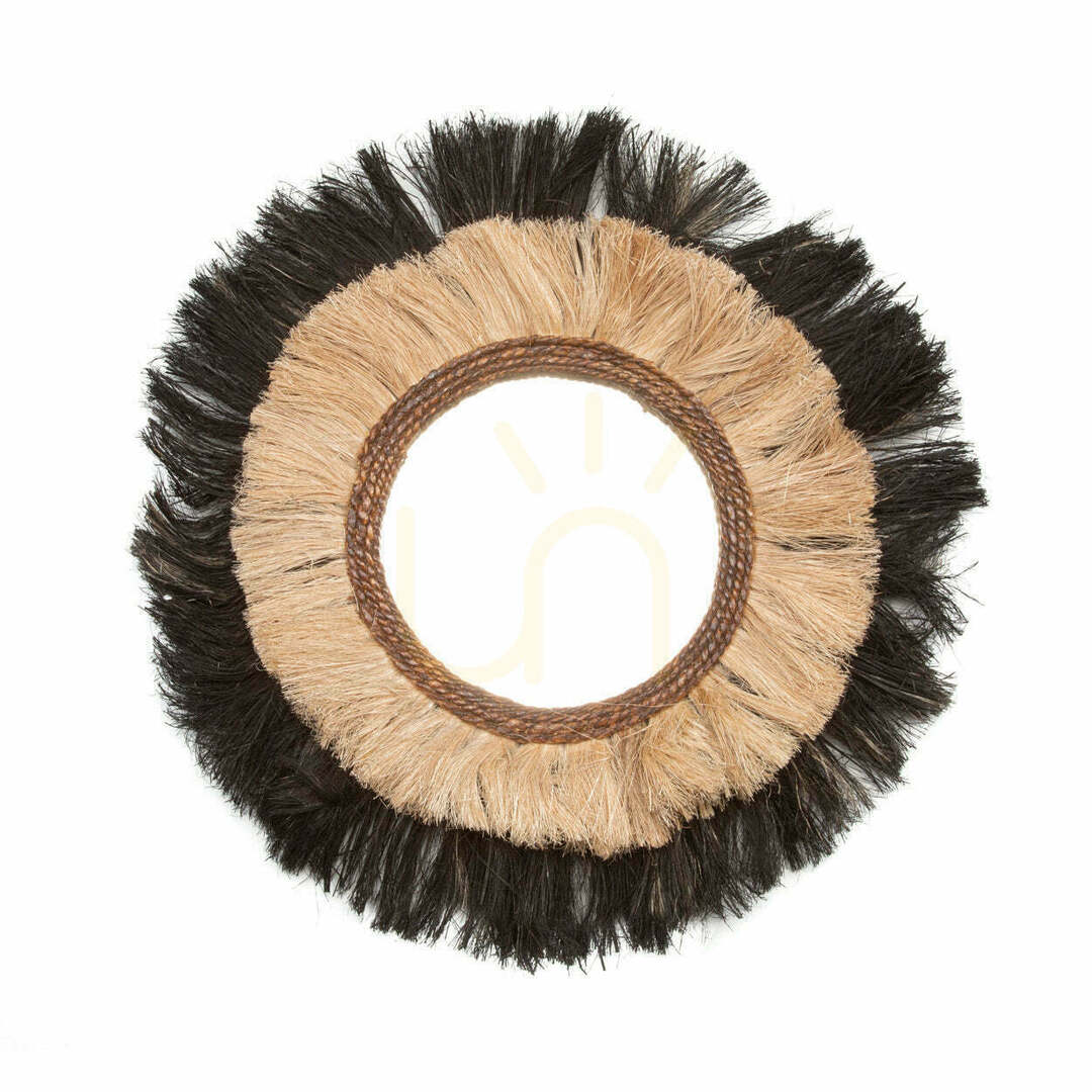 Mirror BAZAR BIZAR Natural Black Beige Natural Fibre 70 cm Round