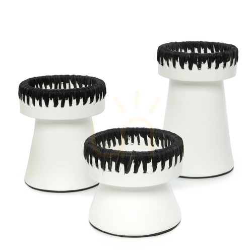 Check Candle Holder BAZAR BIZAR Black White Ceramic Natural Fibre 16 cm