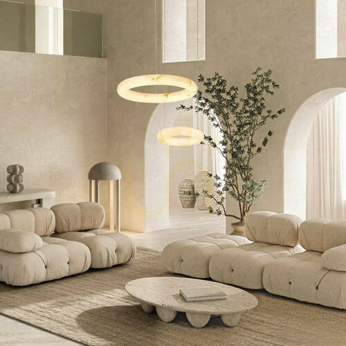 Check Round Pendant LED Light 45W 3000k Triac Alabaster - Brass ZAMBELIS
