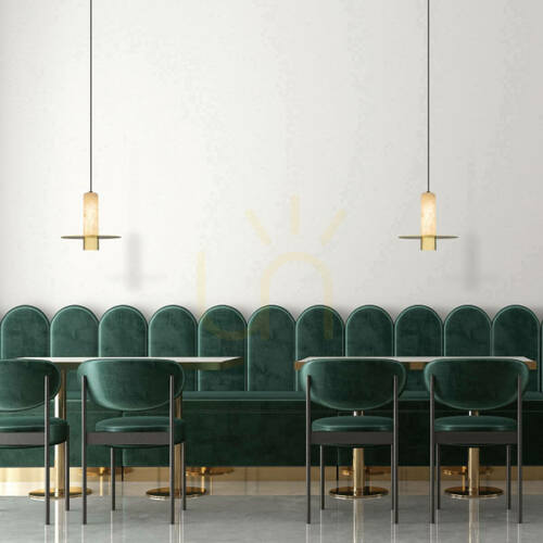 Check Zambelis 2549 LED Pendant Light, Natural Alabaster and Brass Finish, 20 cm, 7 W, 3000 K