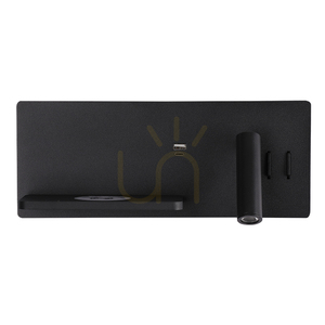 3 W LED wall-mounted reading lamp + 6 W upward-facing light, 3000 K, black, with USB and wireless chargers, ZAMBELIS small 1