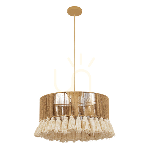 Check 1xE27 pendant light, max.. 40 W, brown-beige metal – ZAMBELIS natural paper cord