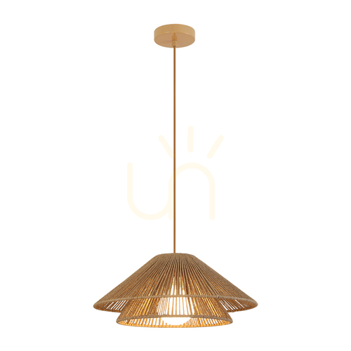 Check 1xE27 pendant light, max.. 40 W, natural paper cord – brown-beige metallic, ZAMBELIS