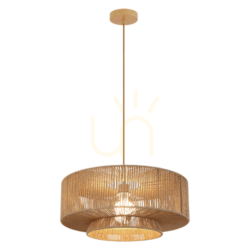 Check 1xE27 pendant light, max.. 40 W, natural paper cord – brown-beige metallic, ZAMBELIS