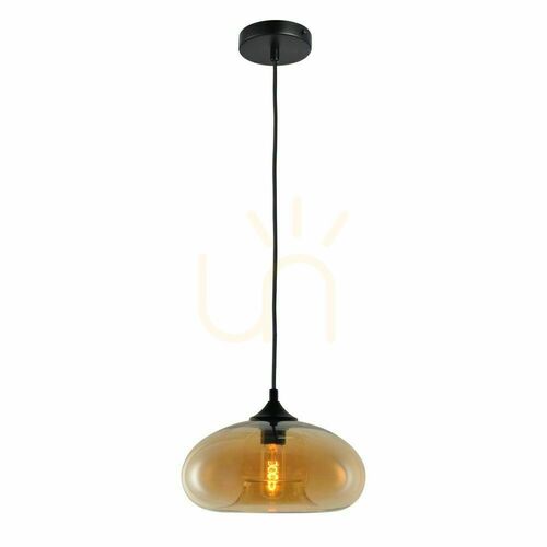 Check s.luce Cruet Pendant Light, Amber Glass, Flat Oval Shade 28 cm, 5 m Drop, E27