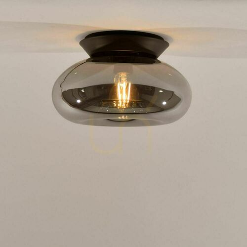 Check s.luce Cruet Smoky Glass Flush Ceiling Light E27 28 cm Retro Oval
