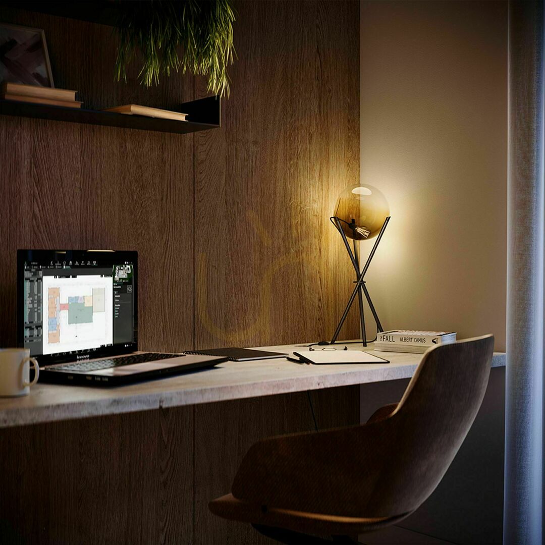 View s.luce Orb black glass table lamp 20 cm, 3-legged, modern s.luce Orb black glass table lamp 20 cm, 3-legged, modern