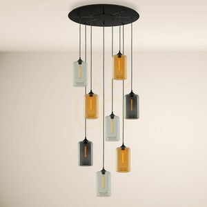 s.luce Cruet XL chandelier, multicoloured glass, tall and flat shades, 8xE27, drop up to 500 cm small 11