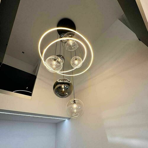 Check s.luce Galaxy XXL LED chandelier gold glass 8-light round 150 cm