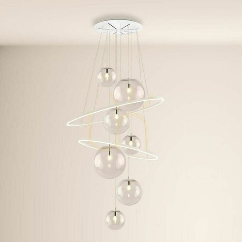 Check s.luce Galaxy XXL LED Glas Pendelleuchte 8-flammig Transparent 150 cm