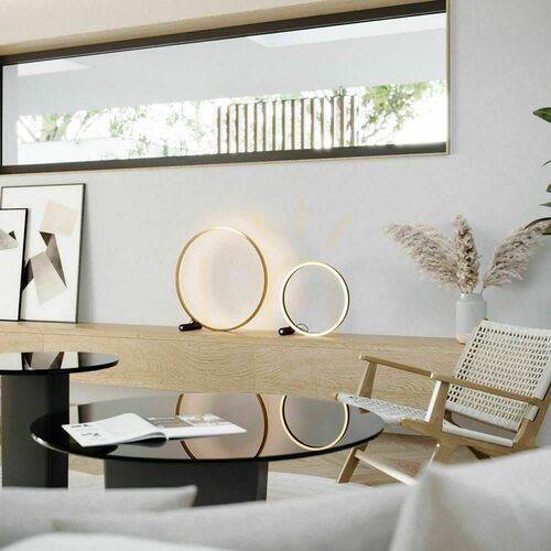 Check s.luce Ring LED Tischlampe Silber 60 cm Dimmer Warmweiß 3000 K
