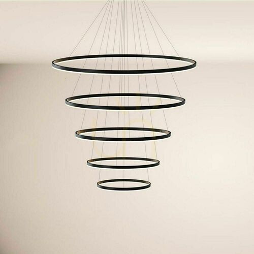Check s.luce Ring LED Pendelleuchte 5-flammig schwarz 150 cm dimmbar