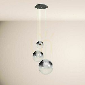 s.luce Orb 3-light pendant, glass globes Ø20/30/40 cm, smoke gradient glass, black suspension small 15