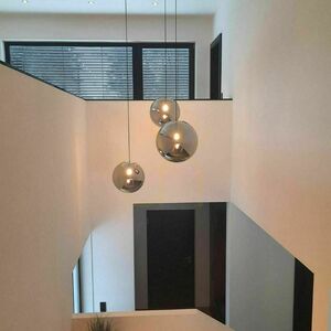 s.luce Orb 3-light pendant, glass globes Ø20/30/40 cm, smoke gradient glass, black suspension small 5