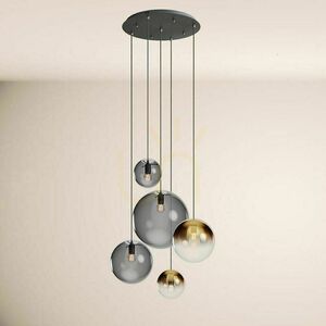 s.luce Orb Modular 5-light pendant E27, gold-gradient and smoked glass globes, black canopy small 14