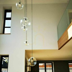 s.luce Orb Modular 5-light pendant E27, gold-gradient and smoked glass globes, black canopy small 3