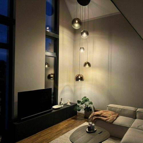 Check s.luce Orb 5-flammige Glas-Hängeleuchte Gold Modern