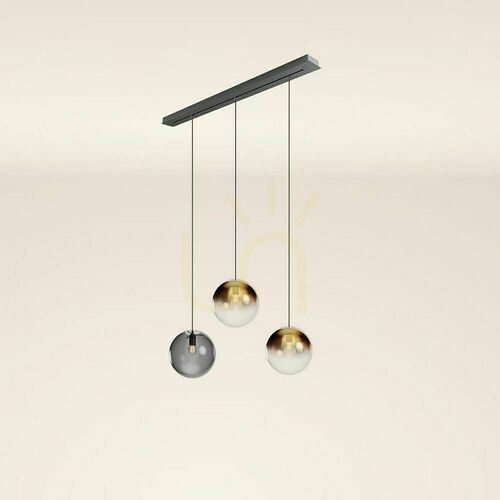 Check s.luce Orb 3-Light Pendant Bar 120 cm Gold Gradient and Smoked Glass Black Ø 30 cm