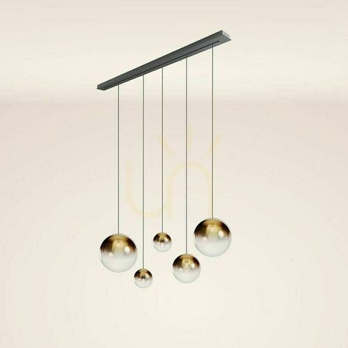 Check s.luce Orb 5-Light Golden Glass Metal Pendant Light for Dining Room