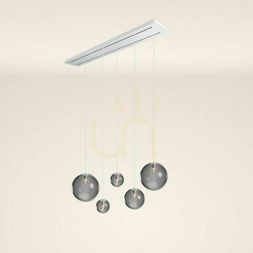 Check s.luce Orb 5-flammiger Glas-Pendelleuchte Rauchglas rund 160 cm
