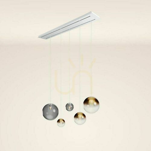 Check s.luce Orb 5-flammiger Glas-Pendelleuchter Gold 40 cm Rund Modern