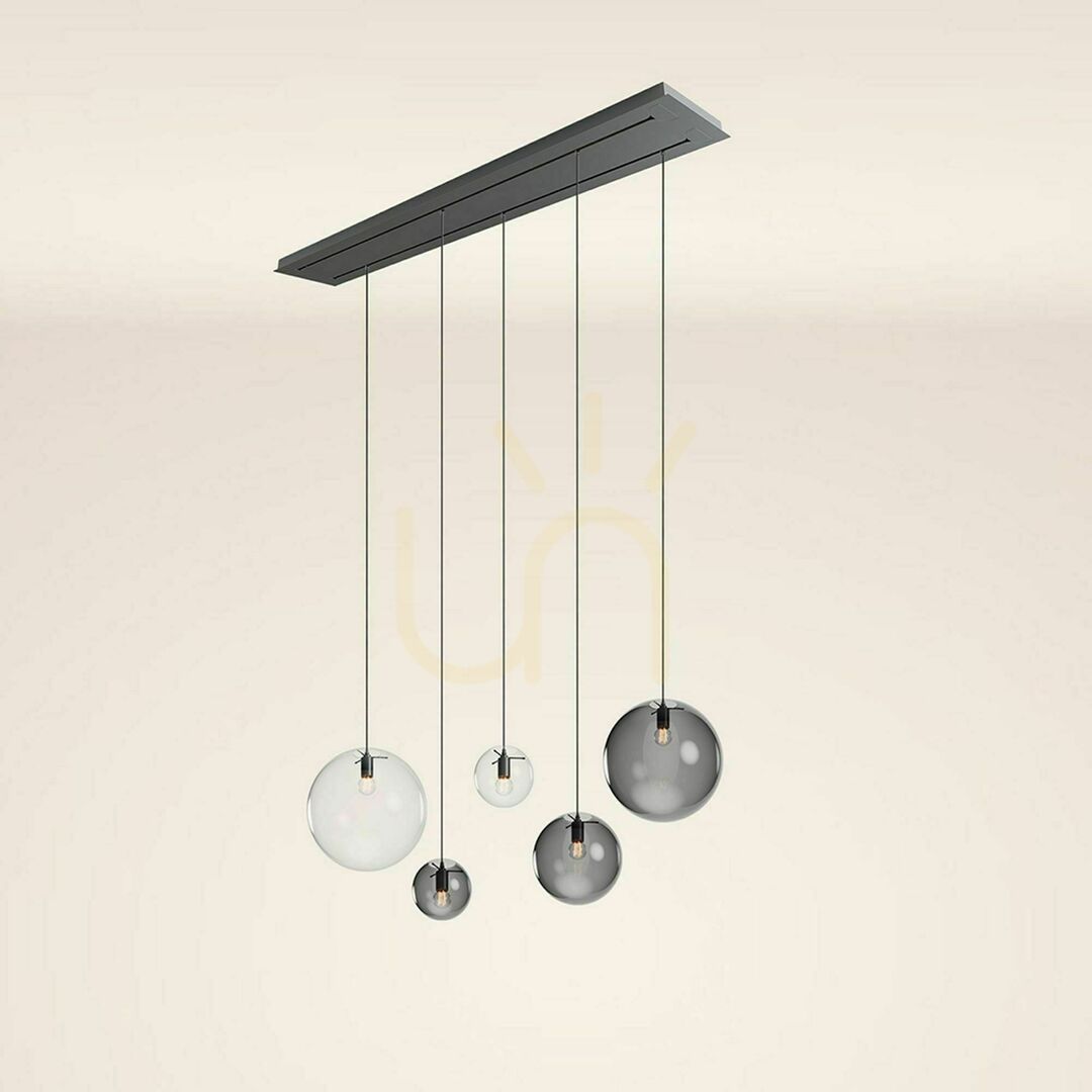 View s.luce Orb 5-flammiger Glas-Pendelleuchter Smoky 2-reihig 160 cm s.luce Orb 5-flammiger Glas-Pendelleuchter Smoky 2-reihig 160 cm