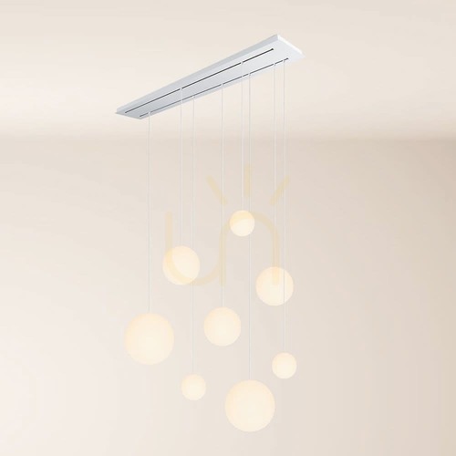 Check s.luce Orb 8-Light Chandelier, White Opal Glass, White 160 cm Two-Row Canopy