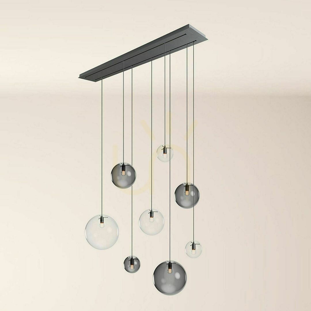 Display s.luce Orb 8-flammiger Smoky Glas-LED-Chandelier, 2-reihig, 160 cm s.luce Orb 8-flammiger Smoky Glas-LED-Chandelier, 2-reihig, 160 cm