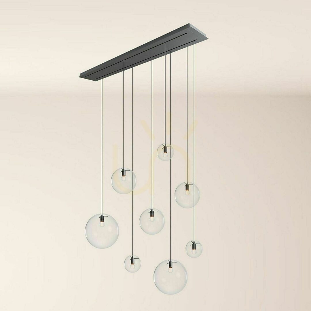 View s.luce Orb 8-flammiger Smoky Glas-LED-Chandelier, 2-reihig, 160 cm s.luce Orb 8-flammiger Smoky Glas-LED-Chandelier, 2-reihig, 160 cm