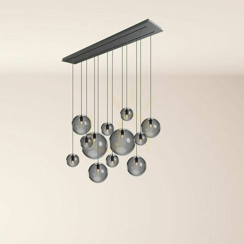 Check s.luce Orb 12-Light E27 Chandelier, Smoked Glass, Black 160 cm Canopy