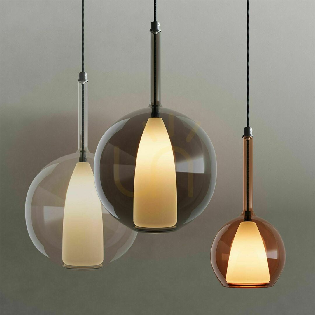 s.luce Belluna Brown Glass Metal Pendant Light E14 Dimmable 14 cm