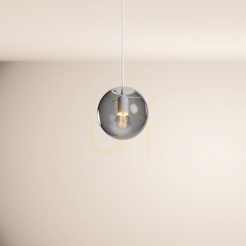 Check s.luce Orb 20 cm E27 Smoked Glass Pendant Light with White Suspension