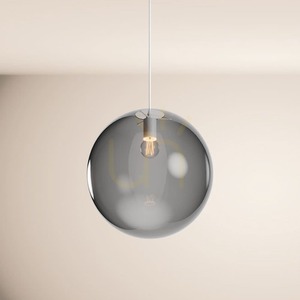 s.luce Orb pendant light, smoked glass globe Ø 40 cm, white suspension 150 cm, E27 small 12