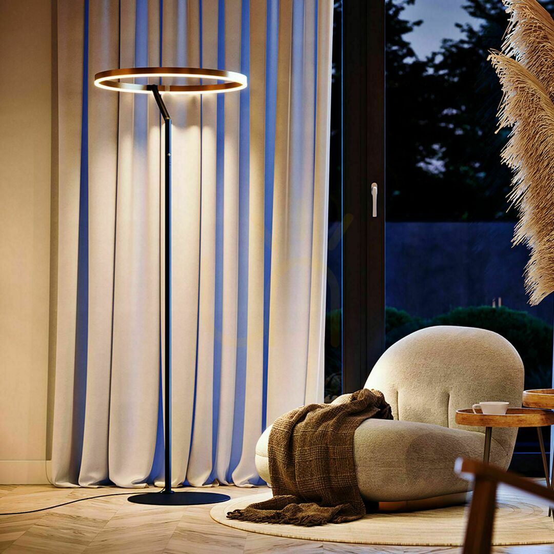 s.luce Ring LED Stehleuchte Schwarz 60 cm mit Touchdimmer