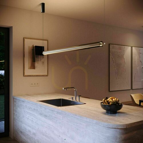 Check s.luce Ranya LED Pendelleuchte Glas Gold 2700K Dimmbar mit Fernbedienung
