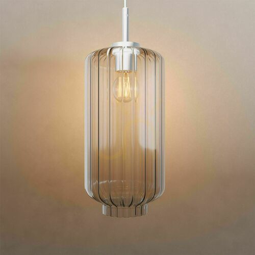 Check s.luce Velo pendant light, clear glass Ø 18 cm, E27, white 500 cm suspension